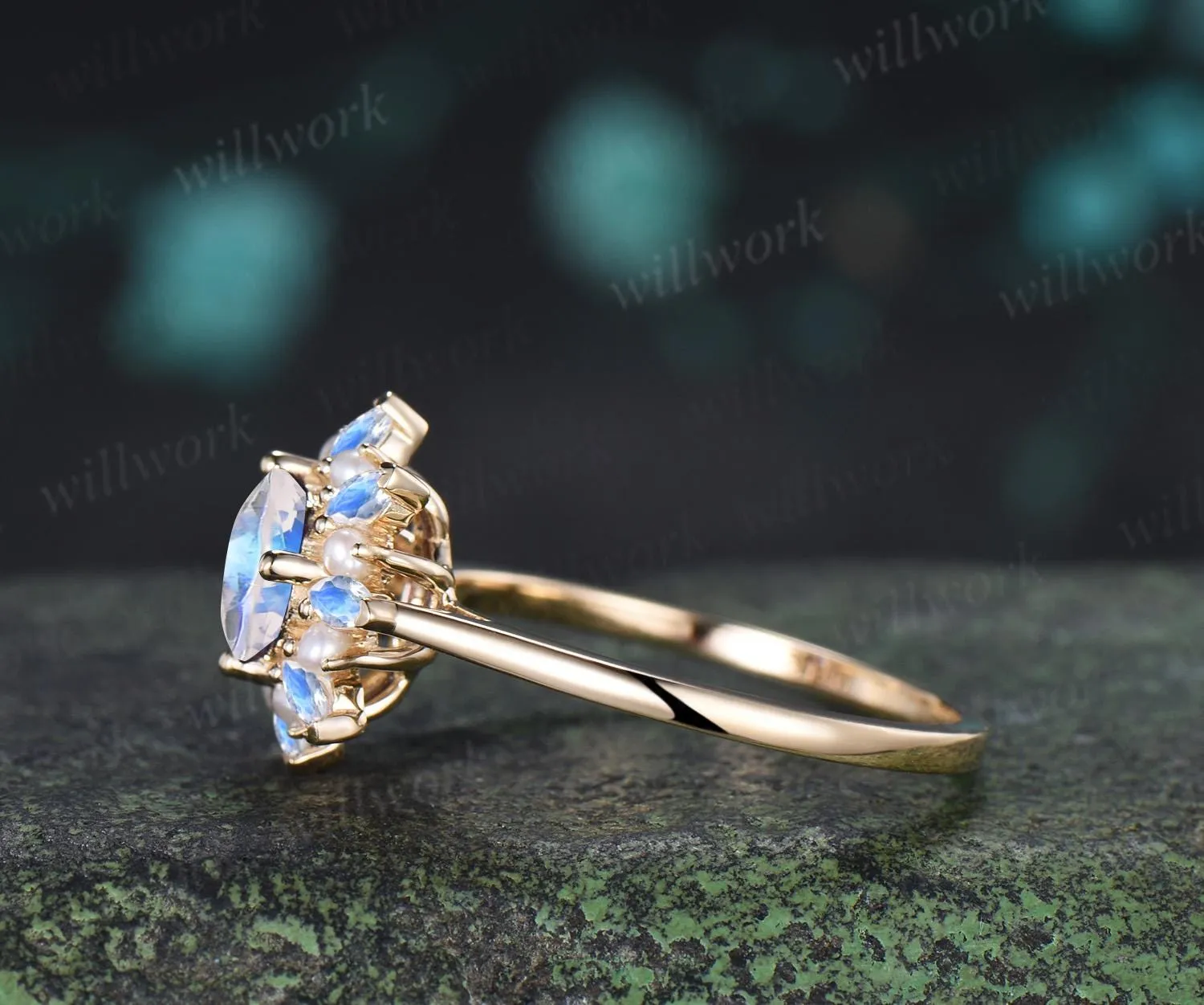 Round marquise cut moonstone engagement ring yellow gold vintage halo pearl promise wedding ring women silver sold by Willwork Jewelry product image thumbnail 4