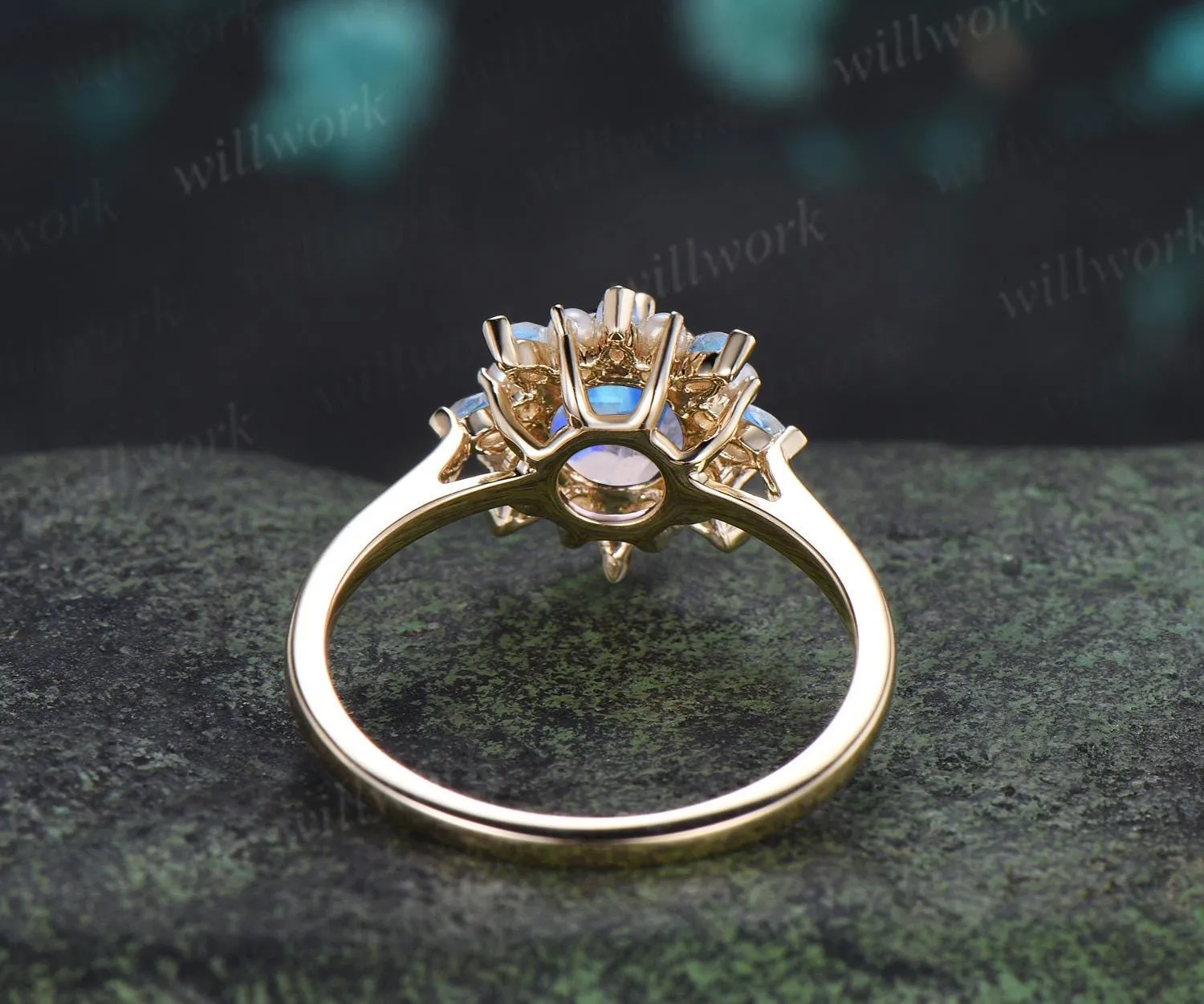 Round marquise cut moonstone engagement ring yellow gold vintage halo pearl promise wedding ring women silver sold by Willwork Jewelry product image thumbnail 5