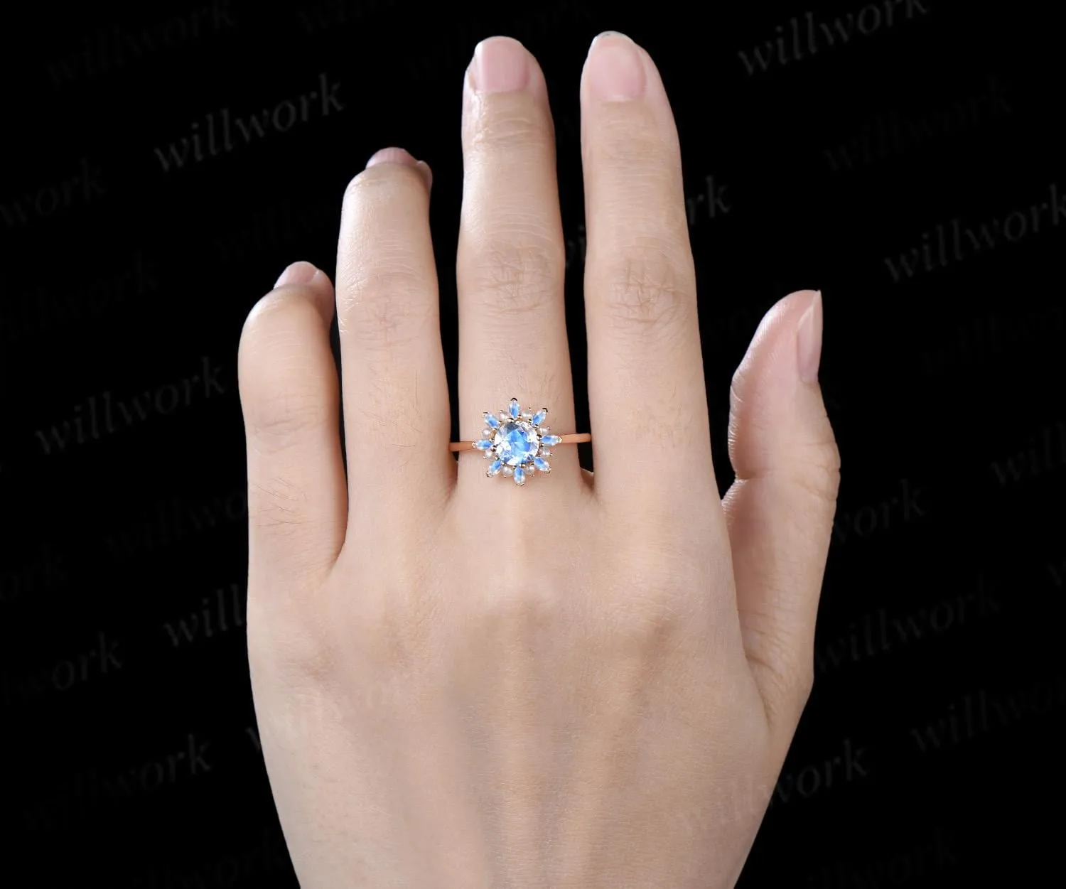 Round marquise cut moonstone engagement ring yellow gold vintage halo pearl promise wedding ring women silver sold by Willwork Jewelry product image thumbnail 2