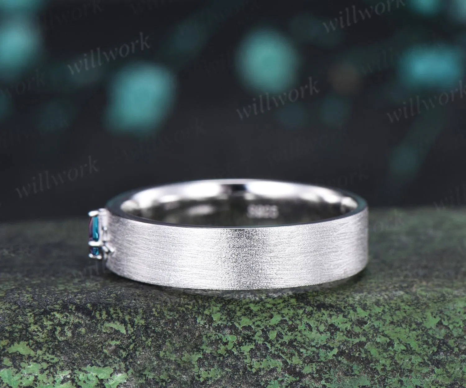 Kite cut alexandrite celtic knot wedding band mens brushed bridal ring 14k white gold retro anniversary gift silver sold by Willwork Jewelry product image thumbnail 5