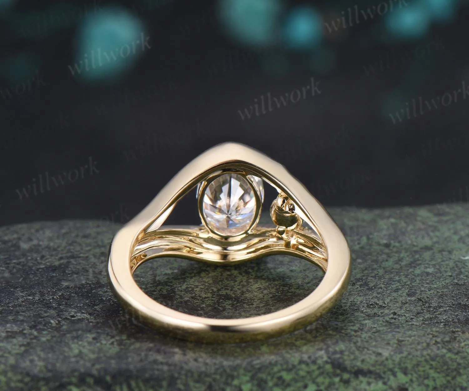 Vintage oval cut moissanite pearl unique engagement ring solid 14k yellow gold anniversary wedding ring women gift sold by Willwork Jewelry product image thumbnail 5