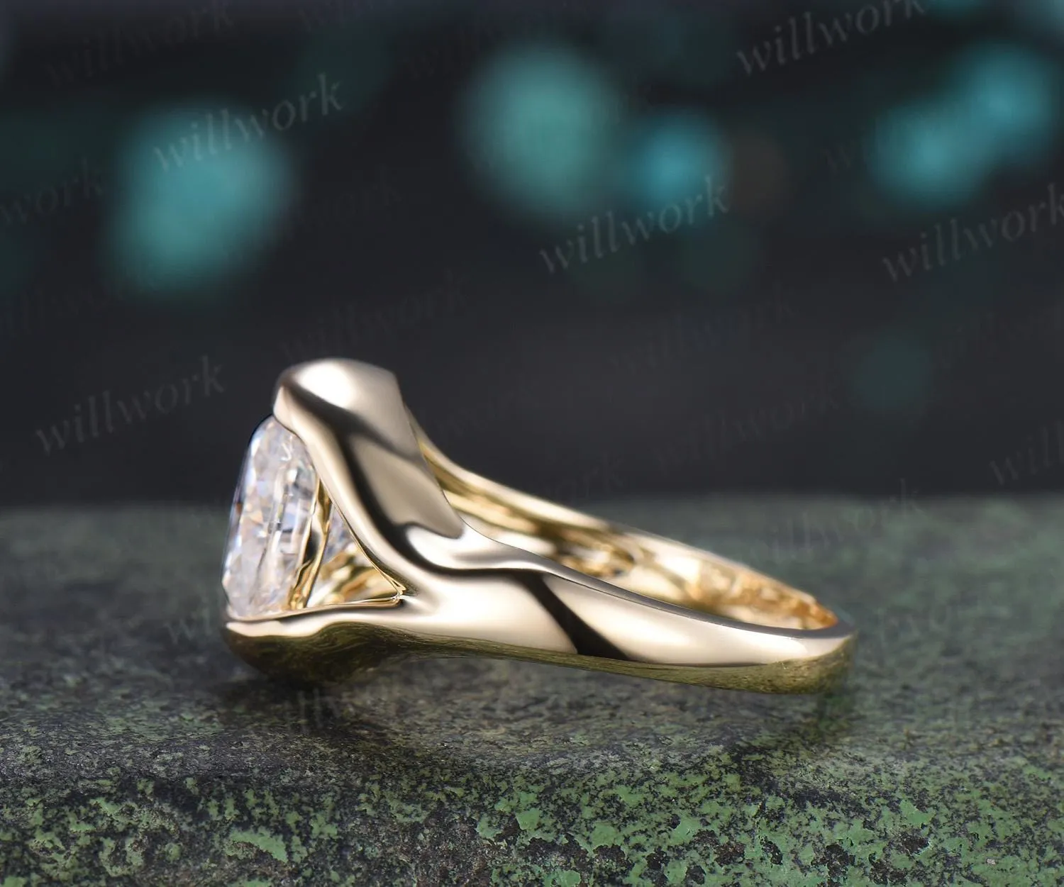 Vintage oval cut moissanite pearl unique engagement ring solid 14k yellow gold anniversary wedding ring women gift sold by Willwork Jewelry product image thumbnail 4