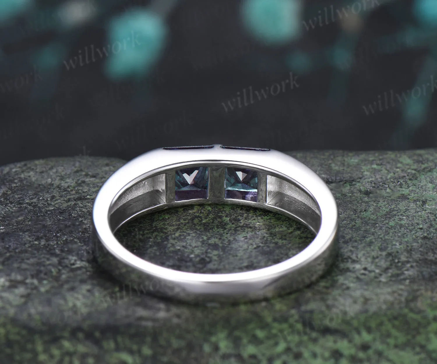 Princess Cut Color-Change Alexandrite Men Wedding Band Toi et Moi Two Stone Ring Unique Anniversary Gifts for Men sold by Willwork Jewelry product image thumbnail 4