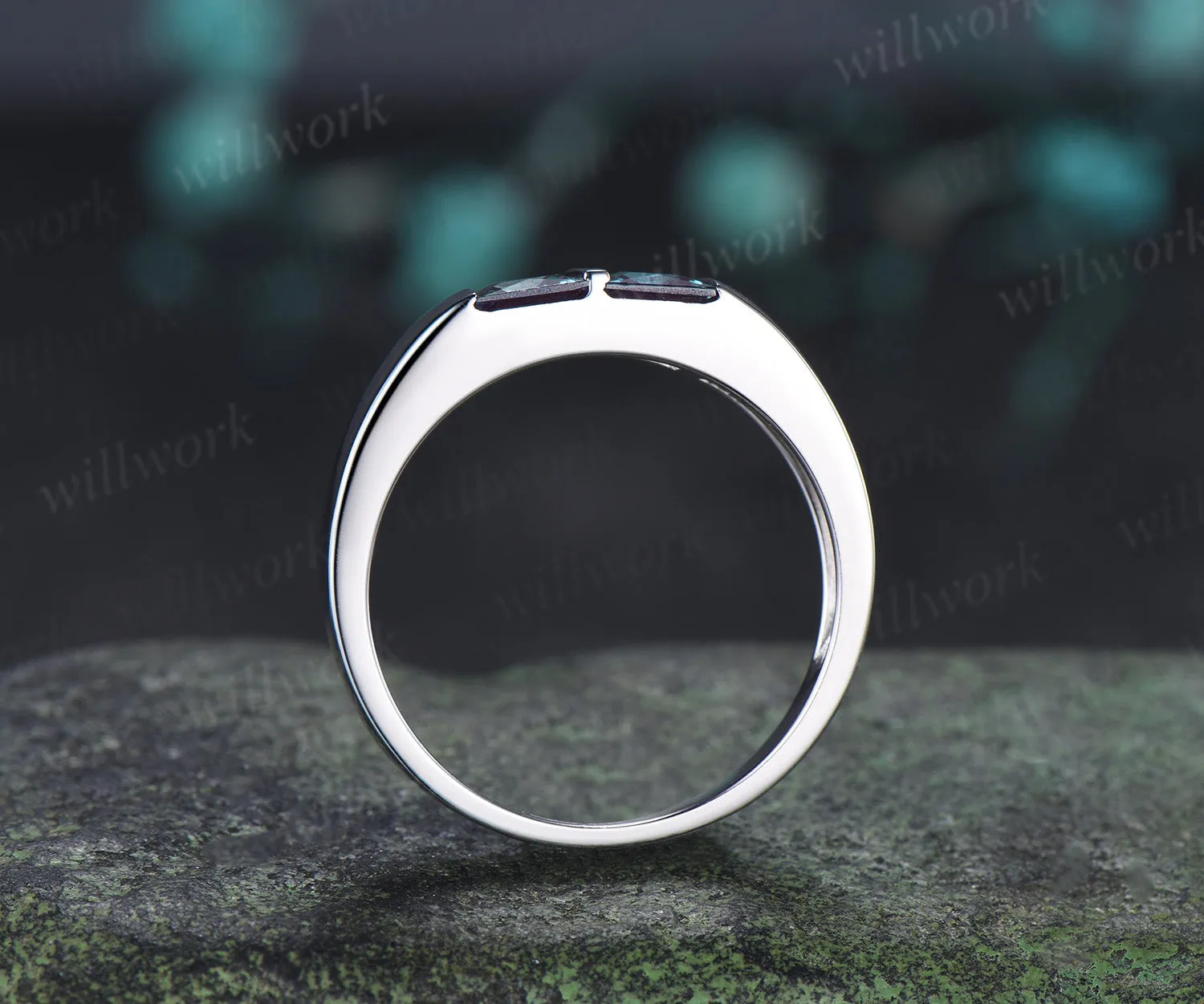 Princess Cut Color-Change Alexandrite Men Wedding Band Toi et Moi Two Stone Ring Unique Anniversary Gifts for Men sold by Willwork Jewelry product image thumbnail 3