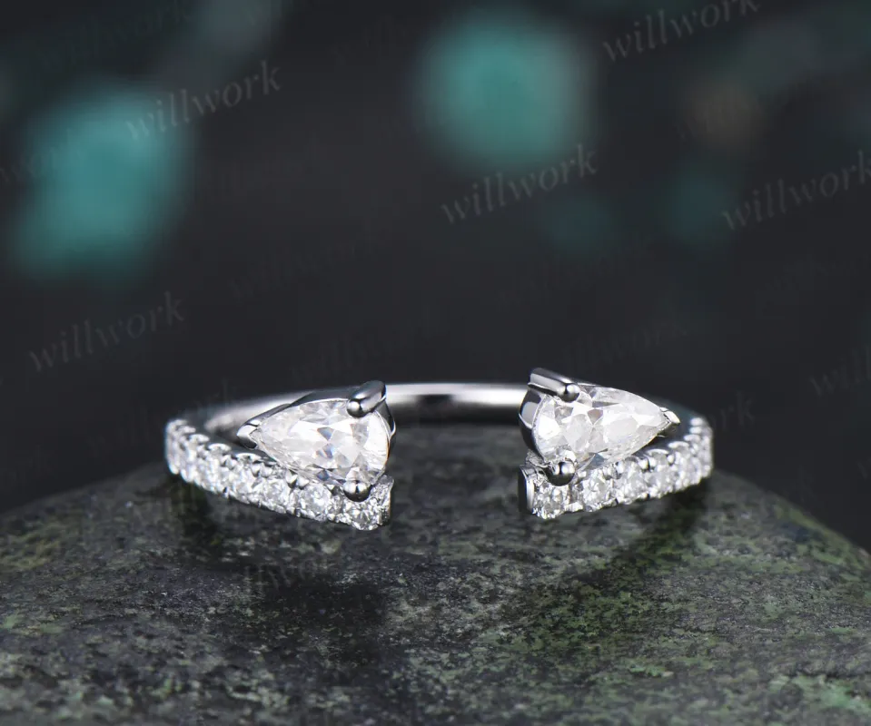 Open Gap Pear Diamond Wedding Band Half Eternity Unique Stacking Ring Dainty Matching Band made by Willwork Jewelry