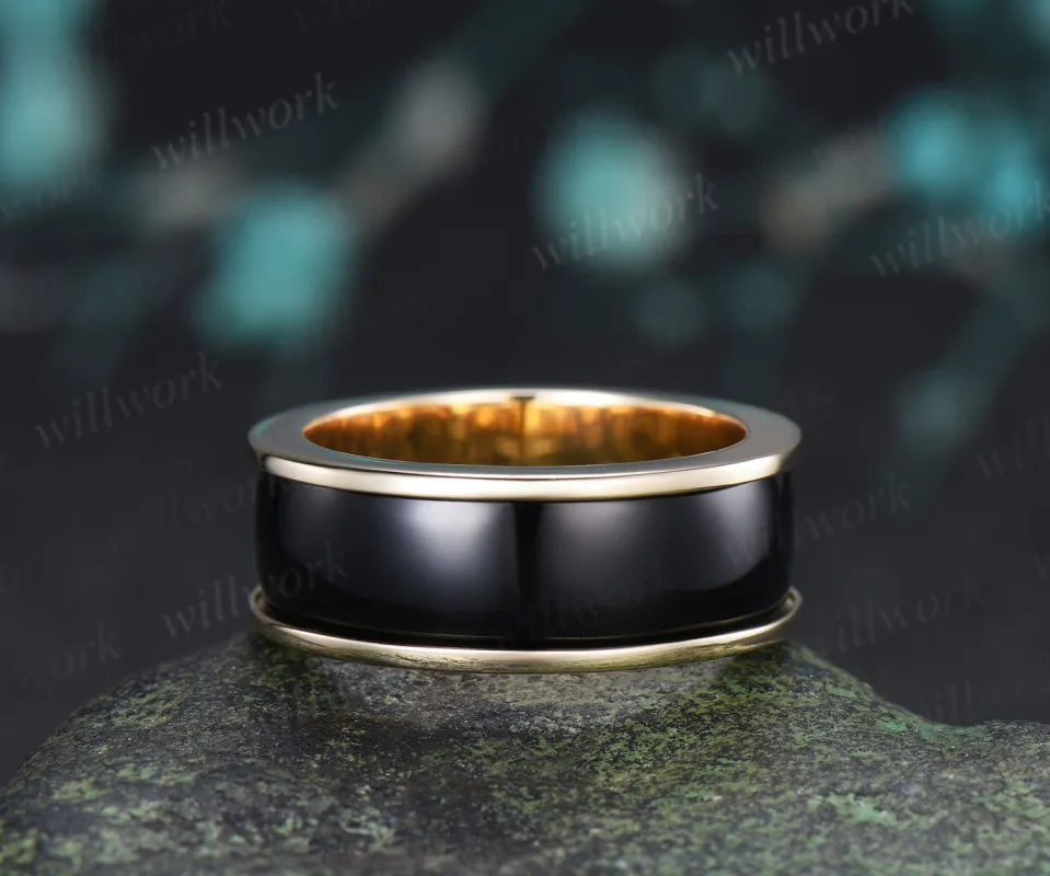 Unique Black Onyx Wedding Band for Men Black Onyx Inlay Ring Modern Men Half Eternity Ring made by Willwork Jewelry