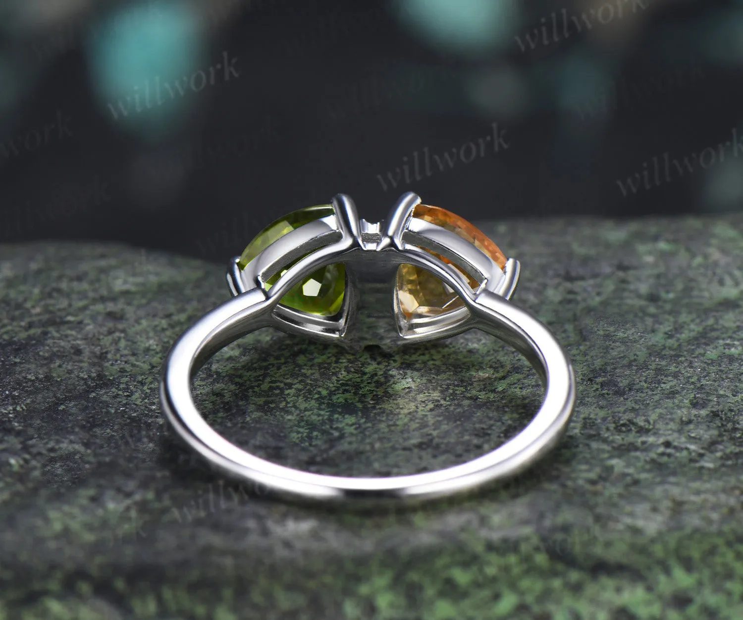 Trillion Cut Peridot Citrine Engagement Ring Personalized Toi Et Moi Two Birthstone Ring for Couple BFF sold by Willwork Jewelry product image thumbnail 5