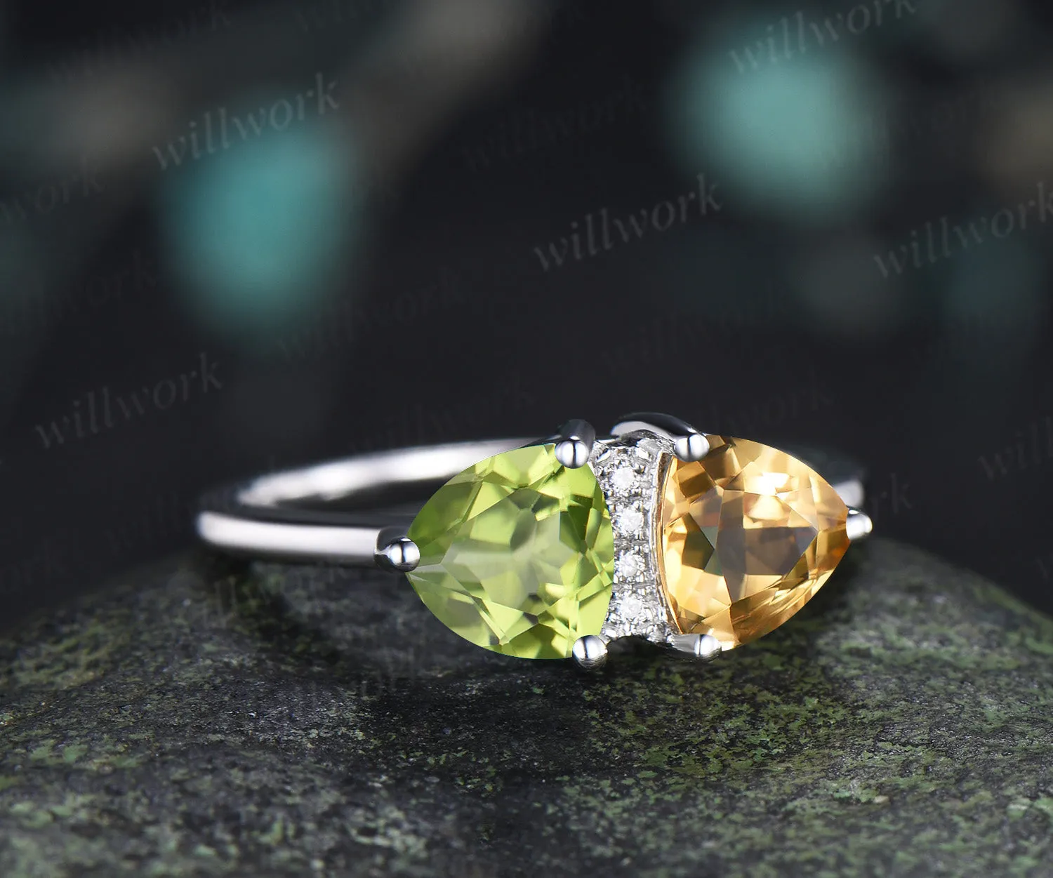 Trillion Cut Peridot Citrine Engagement Ring Personalized Toi Et Moi Two Birthstone Ring for Couple BFF sold by Willwork Jewelry product image thumbnail 3