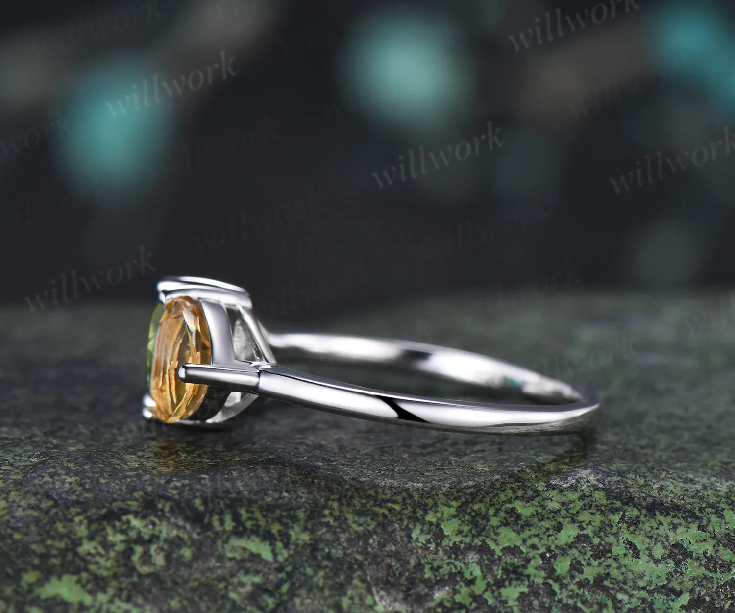 Trillion Cut Peridot Citrine Engagement Ring Personalized Toi Et Moi Two Birthstone Ring for Couple BFF sold by Willwork Jewelry product image thumbnail 4
