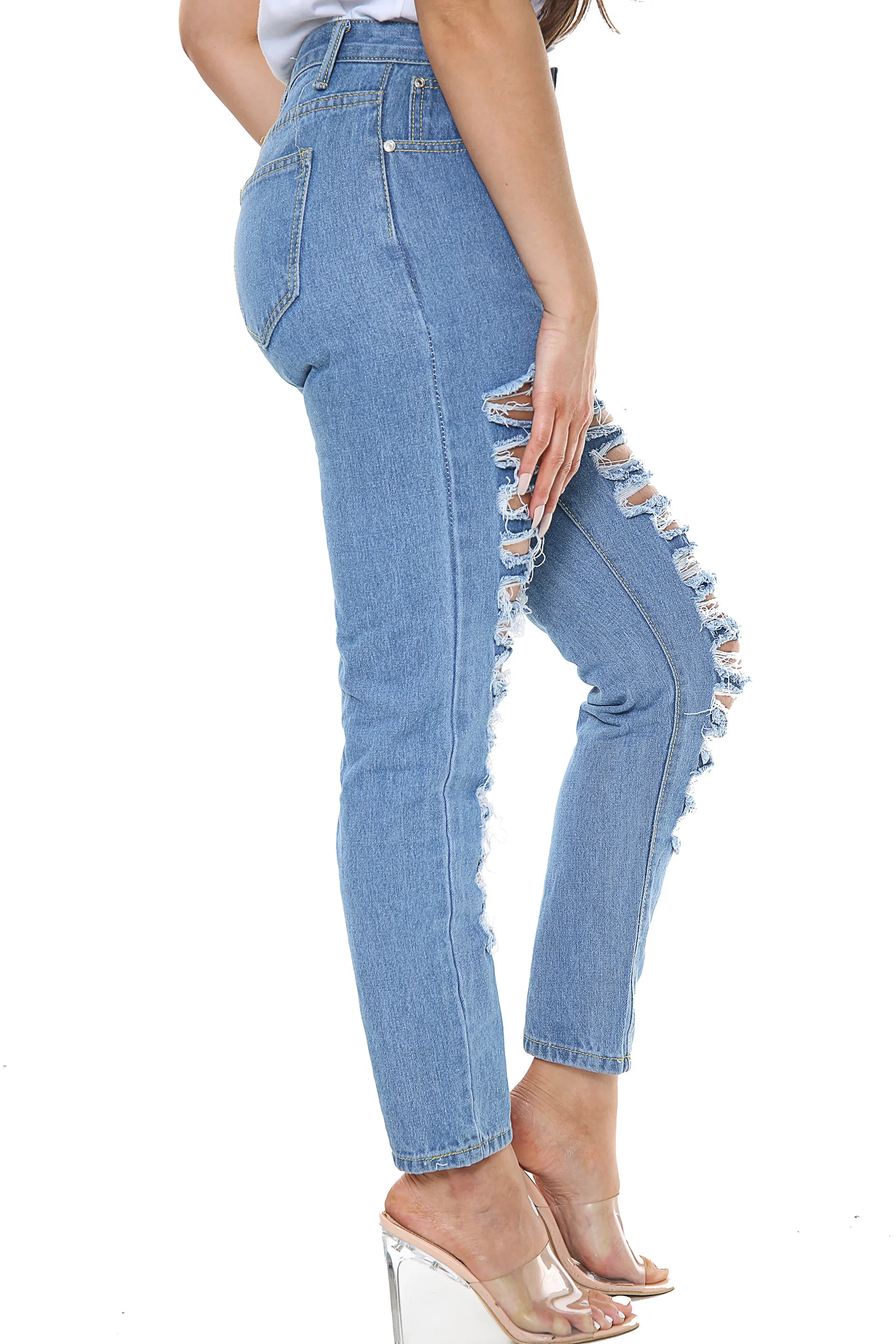 Blue Ripped Boyfriend Jeans sold by Denimwise product image thumbnail 3