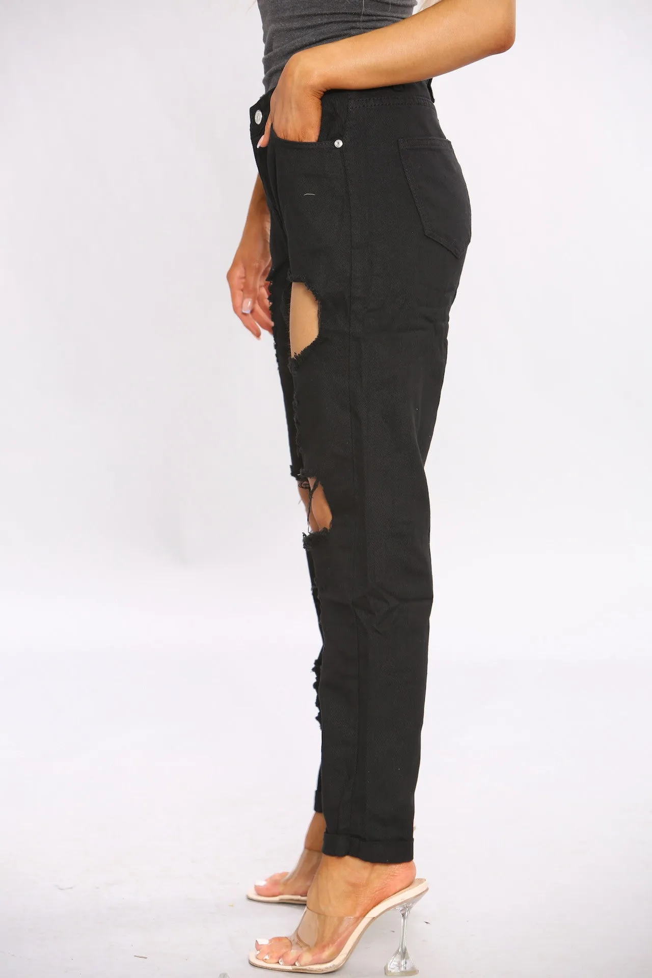 Ripped Denim Black Mom Jeans sold by Denimwise product image thumbnail 3