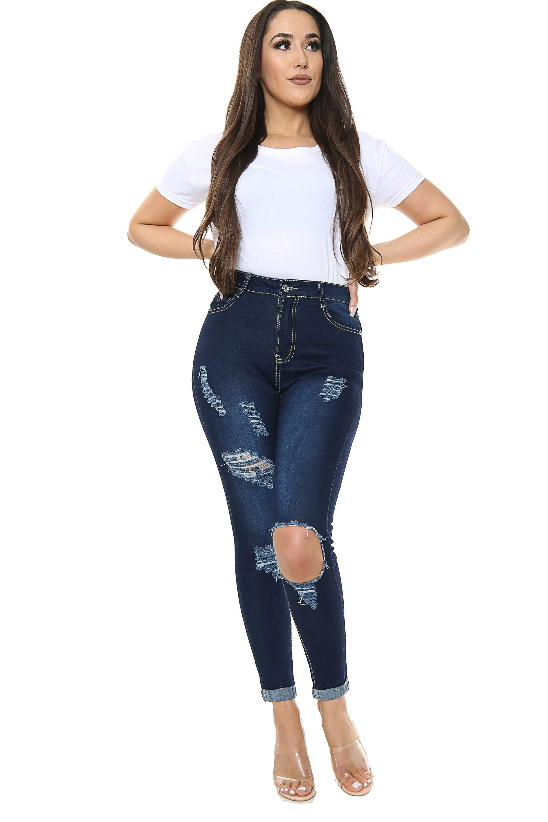 Blue High Waisted Ripped Jeans sold by Denimwise