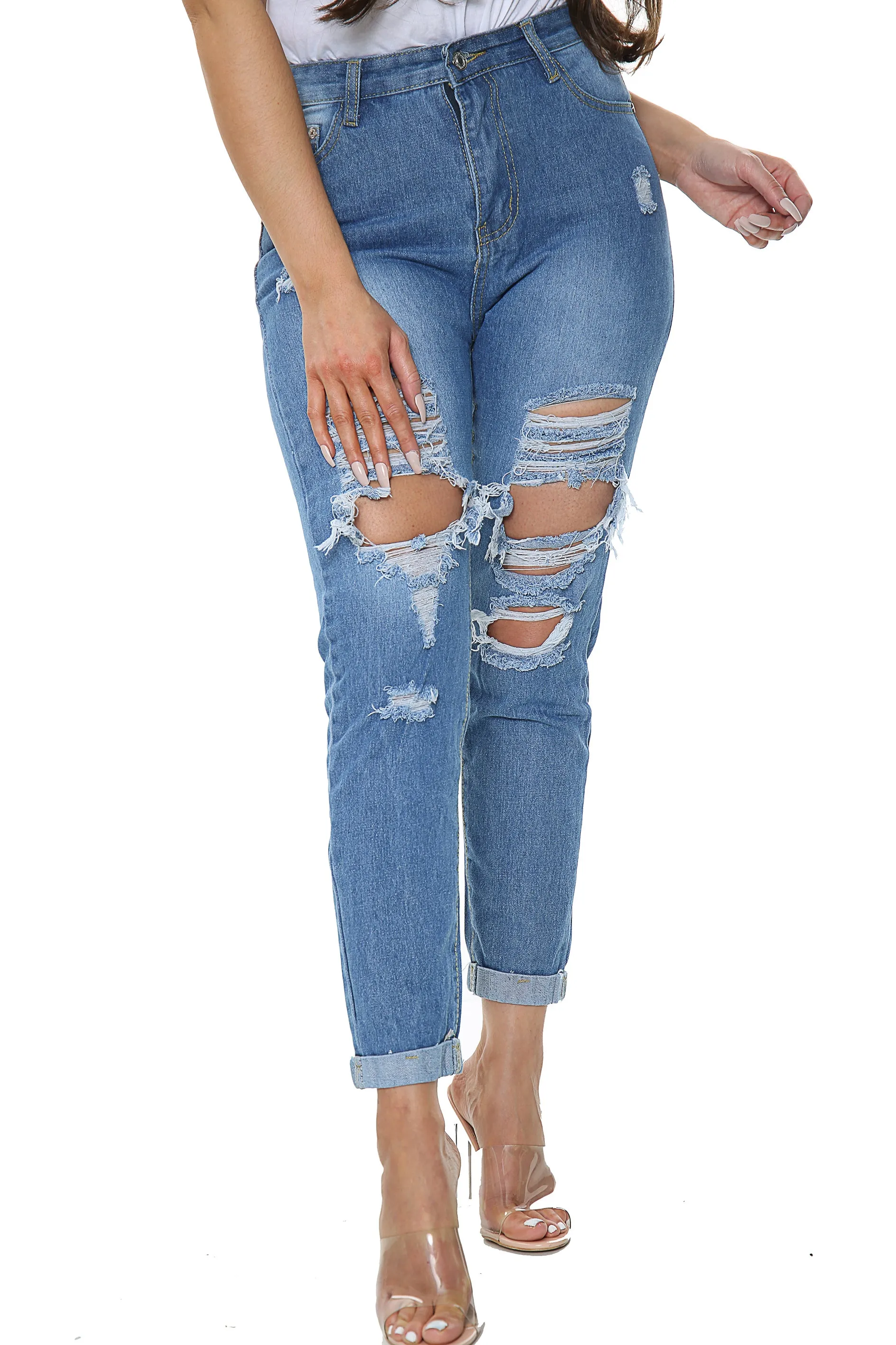 Blue Ripped Boyfriend Jeans sold by Denimwise product image thumbnail 4