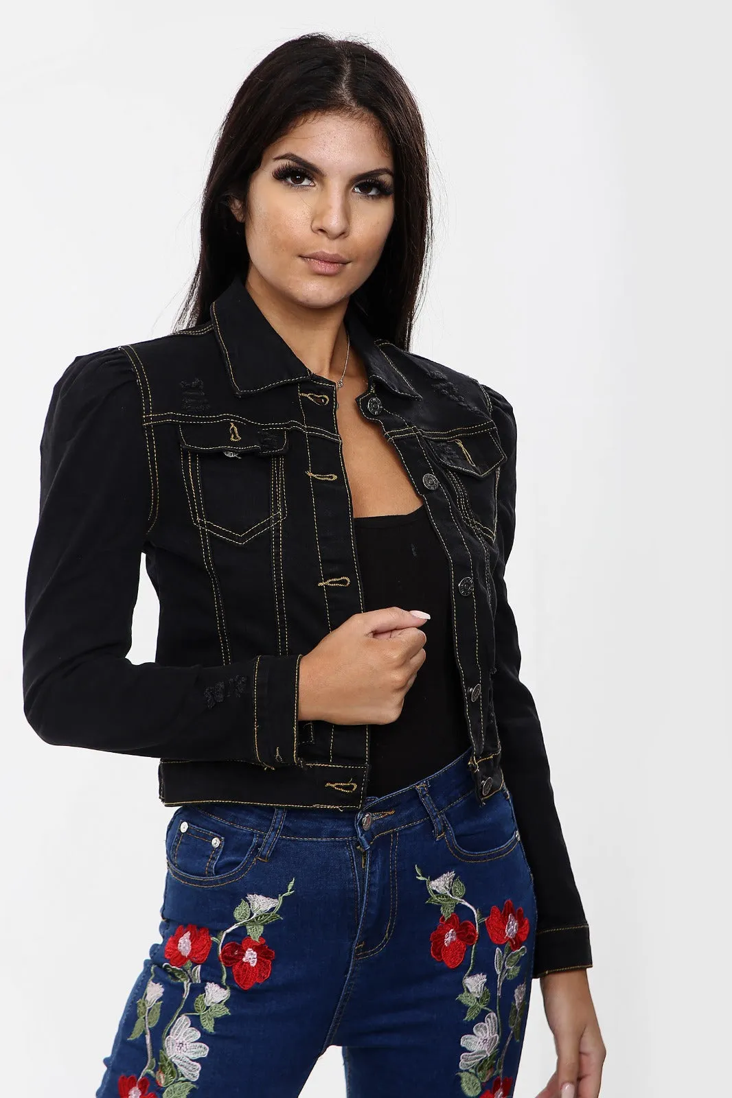 Black Stretch Denim Jacket sold by Denimwise product image thumbnail 2