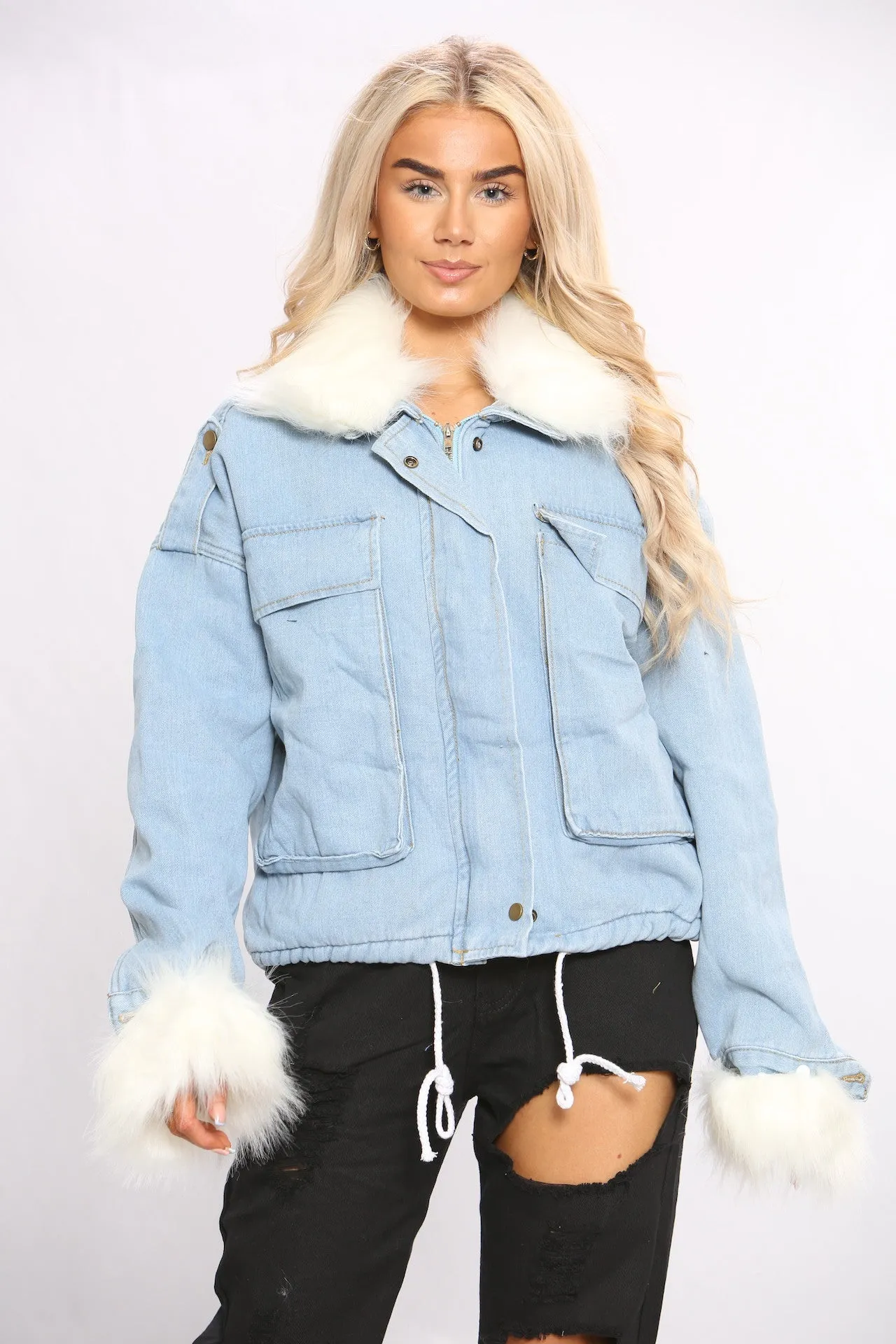 Blue Faux Fur Denim Jacket sold by Denimwise