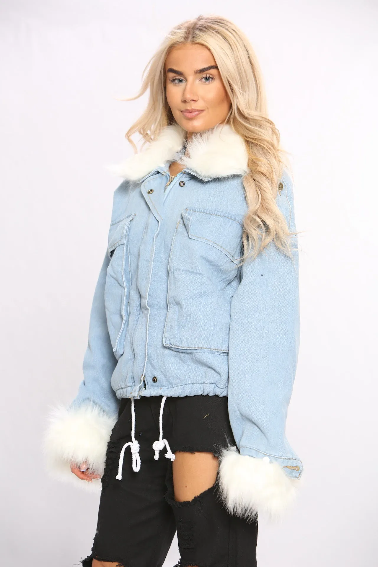 Blue Faux Fur Denim Jacket sold by Denimwise product image thumbnail 2