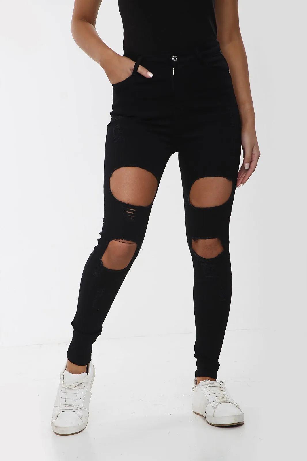 BLACK RIPPED Ladies High Waisted Jeans sold by Denimwise product image thumbnail 2