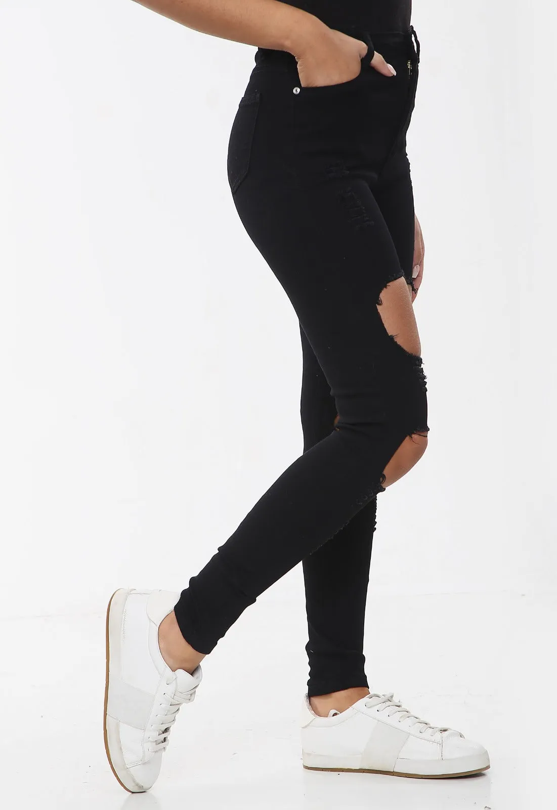 BLACK RIPPED Ladies High Waisted Jeans sold by Denimwise product image thumbnail 3