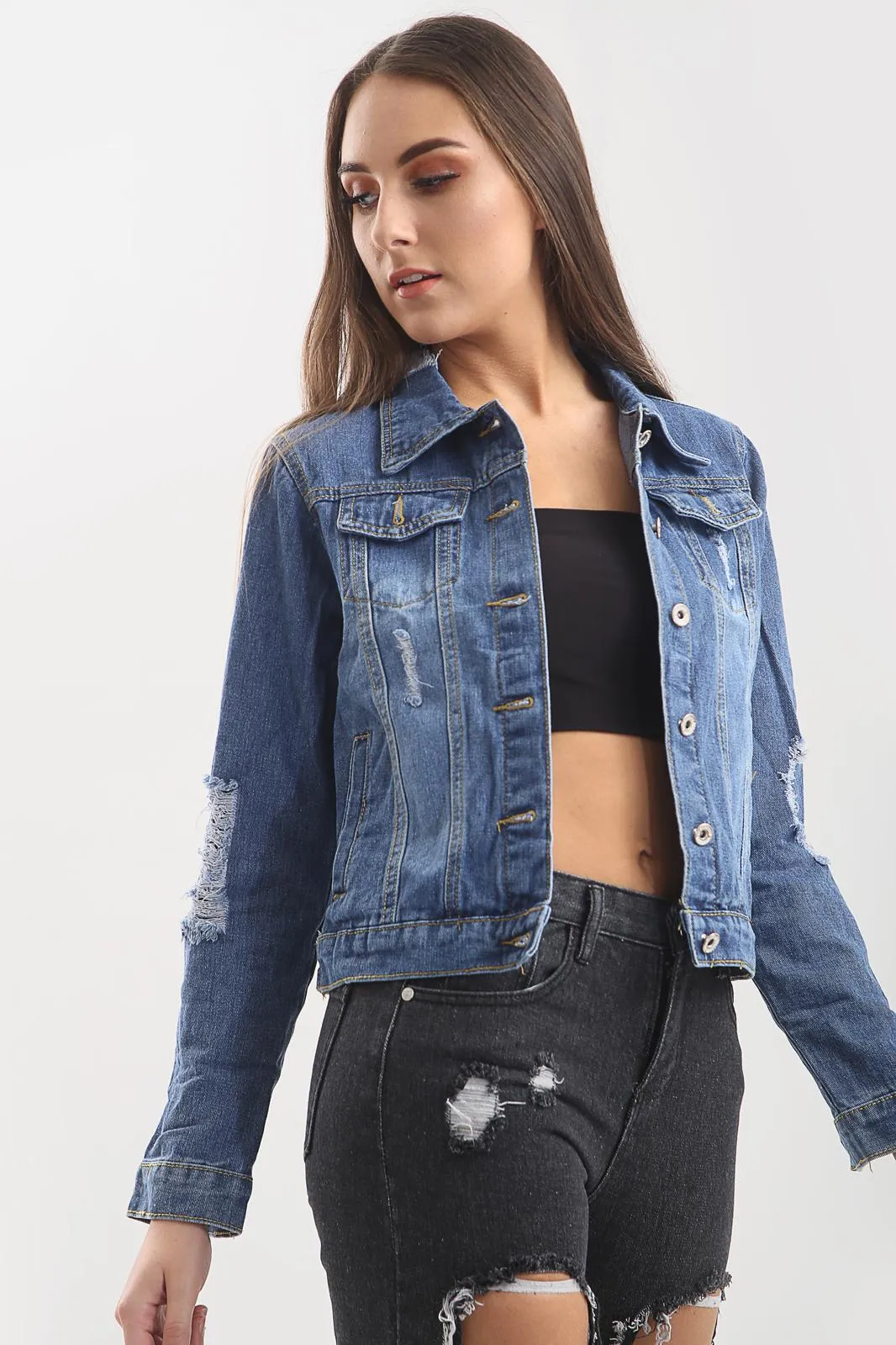 Blue Distressed Denim Jacket sold by Denimwise product image thumbnail 2