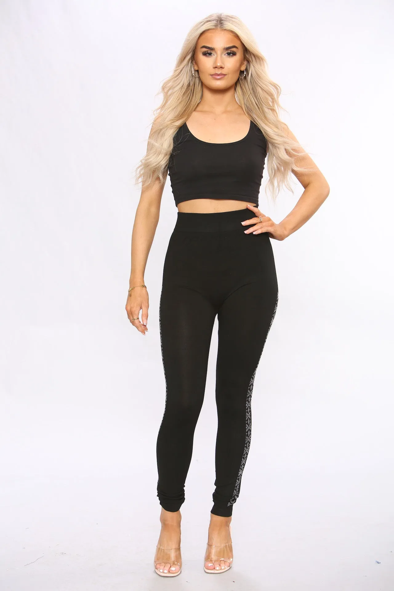 Black Cotton Diamante Side leggings sold by Denimwise product image thumbnail 2