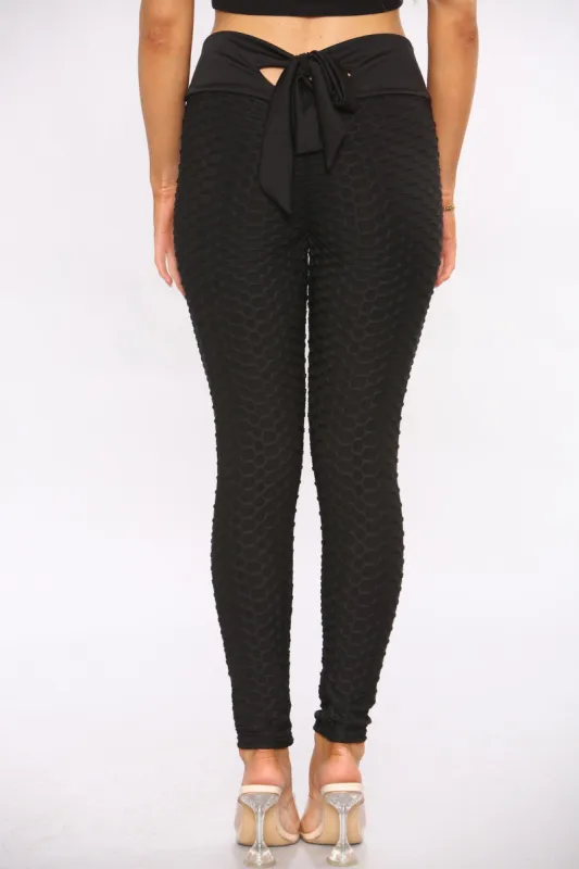 Black Knotted Waffle Sports Leggings sold by Denimwise