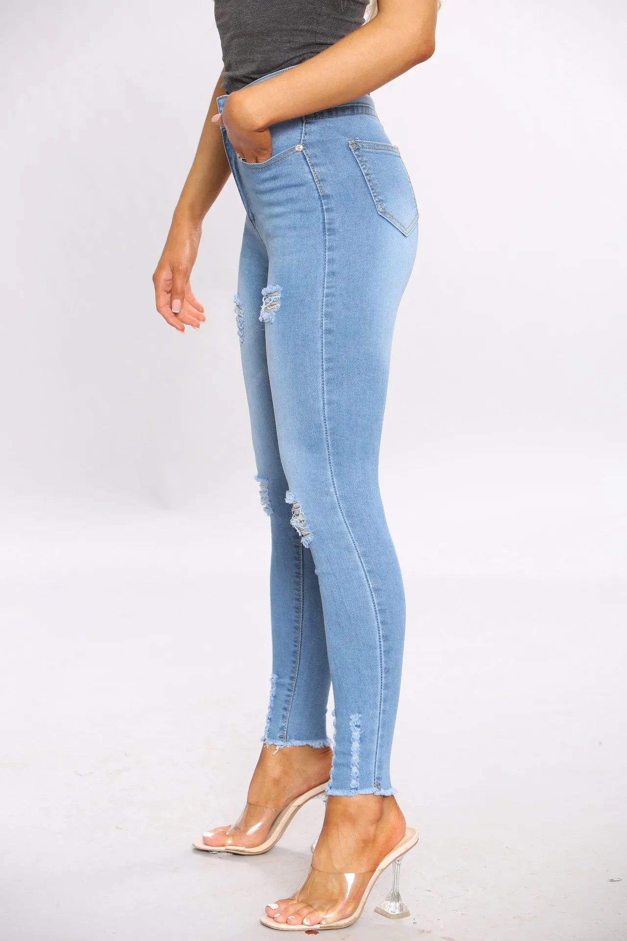 Blue Ripped Zip Hem Skinny Jeans sold by Denimwise product image thumbnail 3