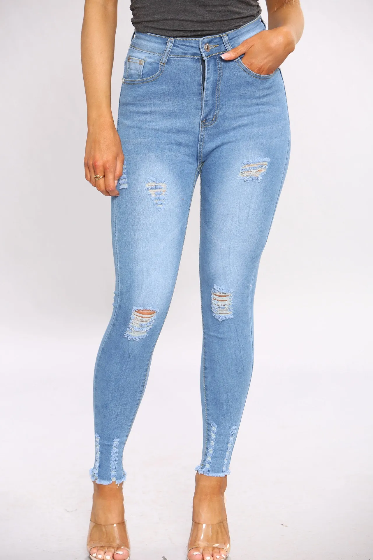 Blue Ripped Zip Hem Skinny Jeans sold by Denimwise product image thumbnail 2