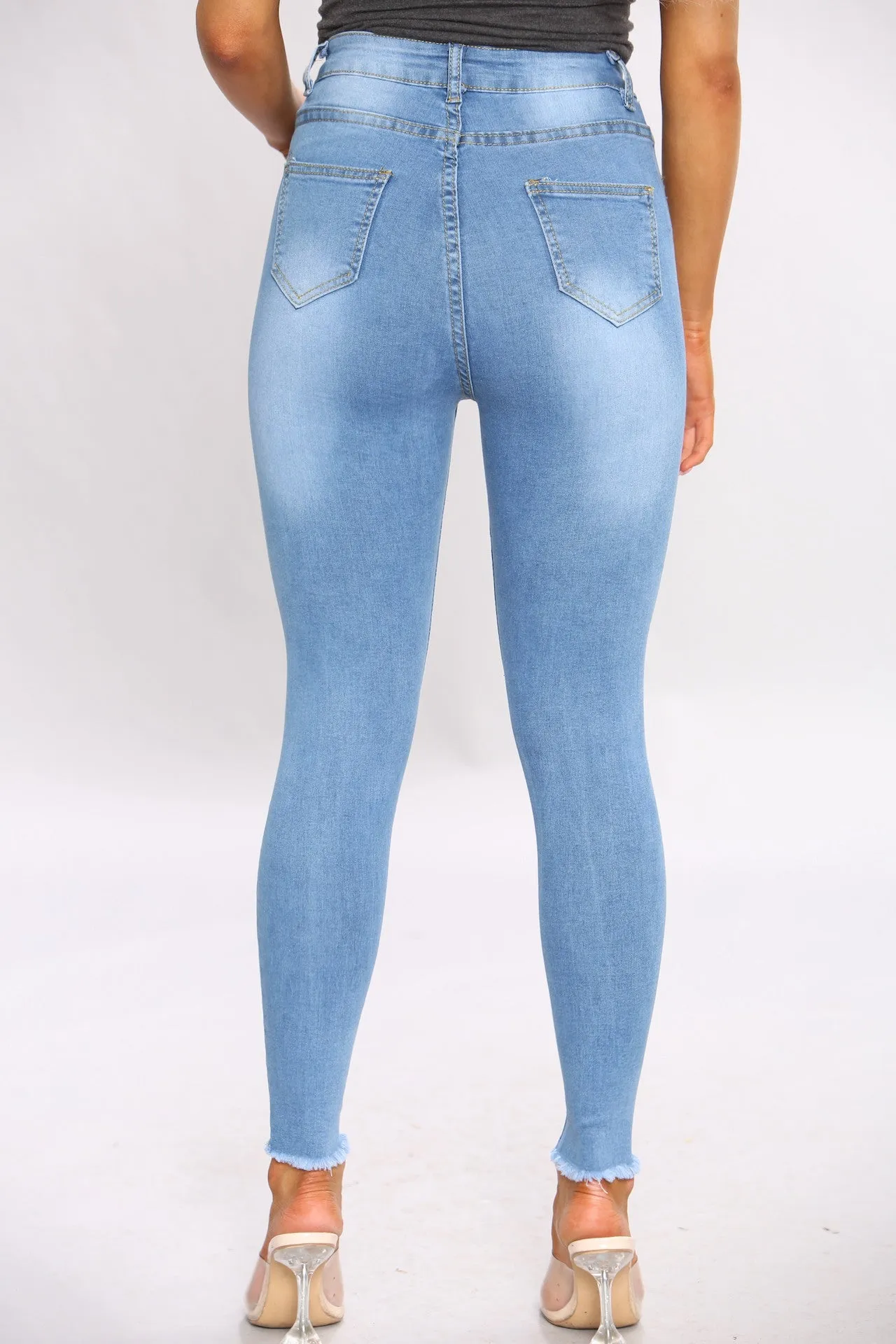Blue Ripped Zip Hem Skinny Jeans sold by Denimwise product image thumbnail 4