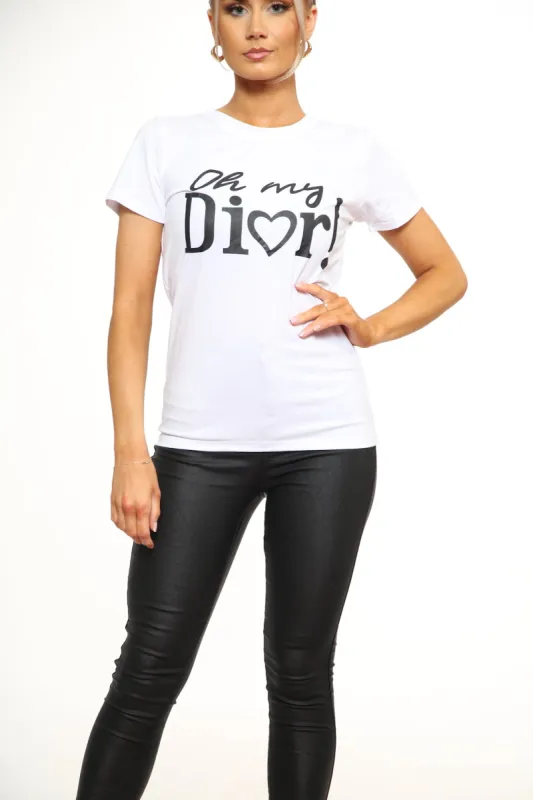 'OH MY DIOR' SLOGAN PRINT T-SHIRT sold by Denimwise