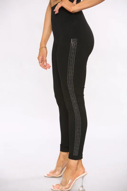 Black Cotton Diamante Side leggings sold by Denimwise