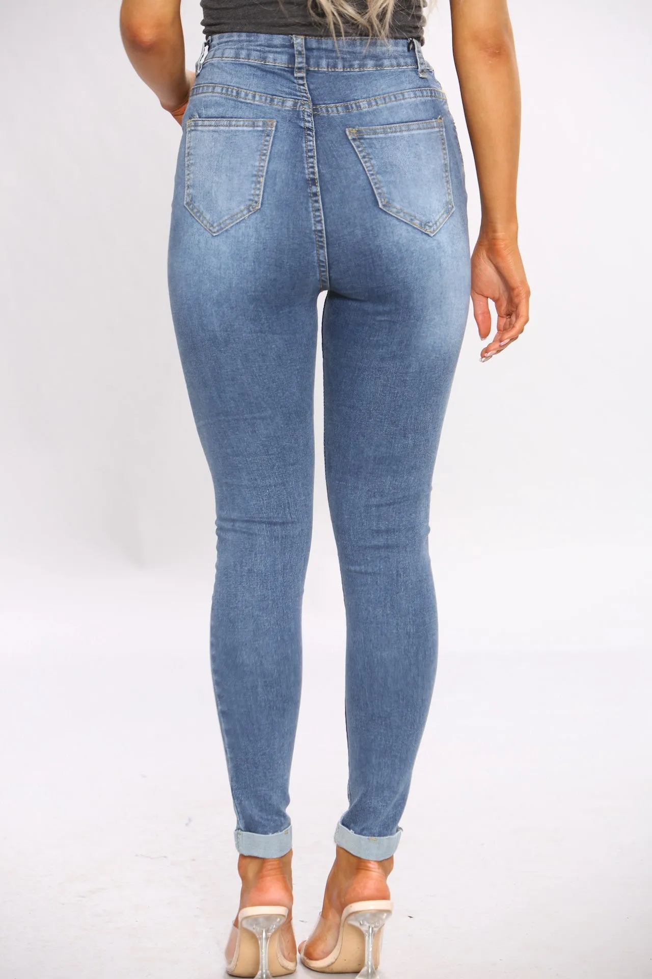 Denim Distressed Blue Wash Skinny Fit Jeans sold by Denimwise product image thumbnail 4