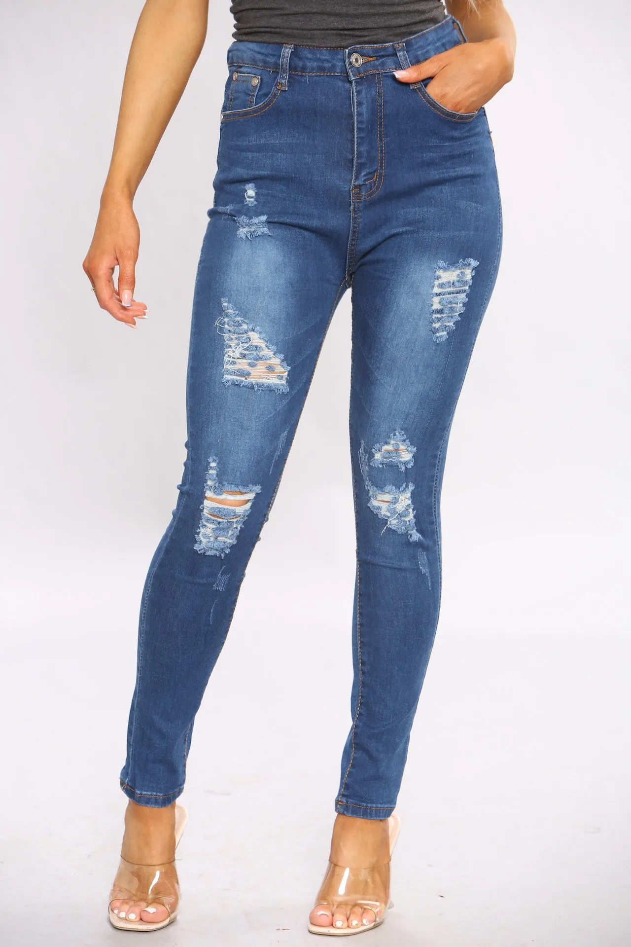 Blue Ripped Skinny Jeans sold by Denimwise product image thumbnail 2