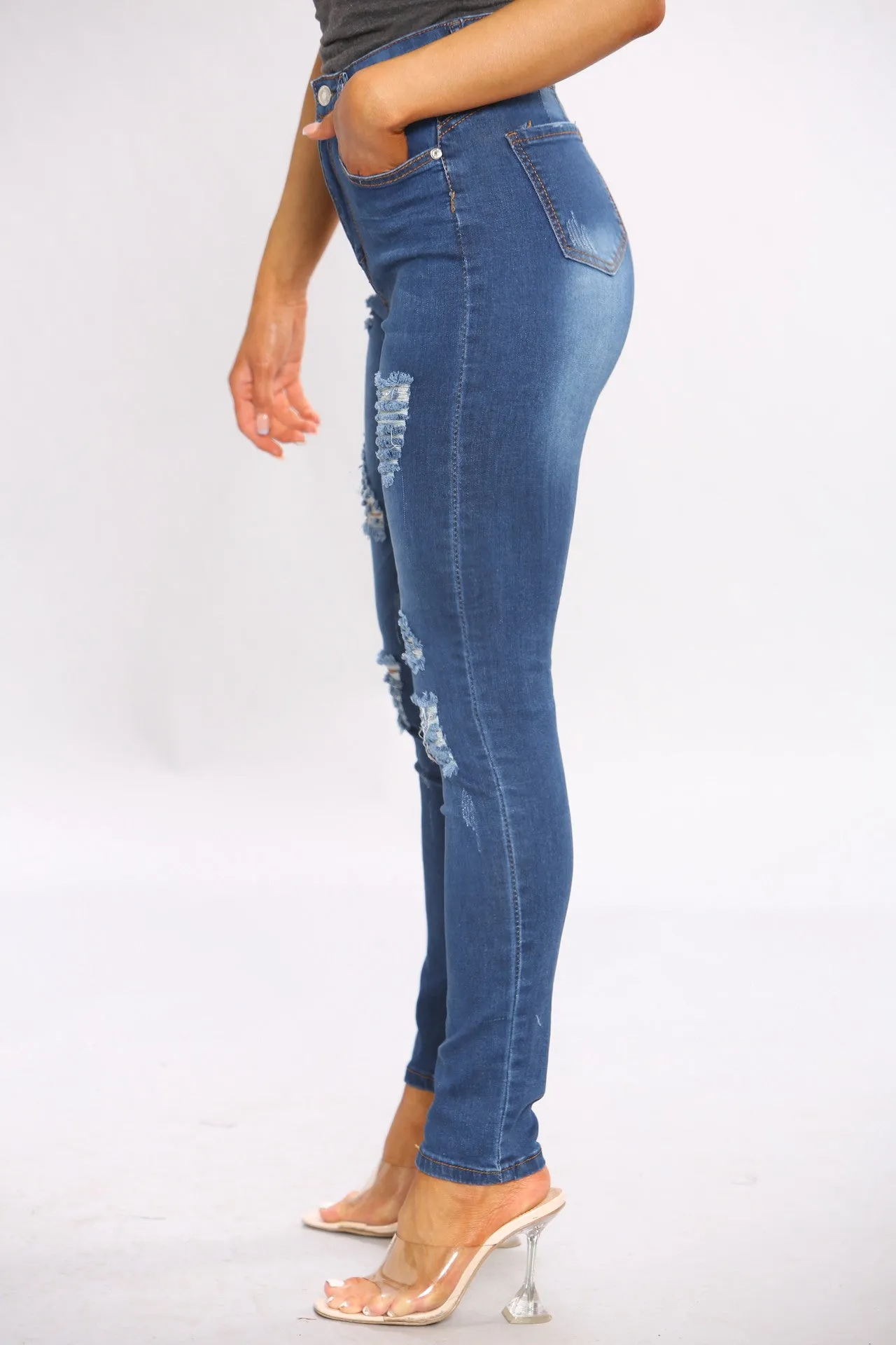 Blue Ripped Skinny Jeans sold by Denimwise product image thumbnail 3