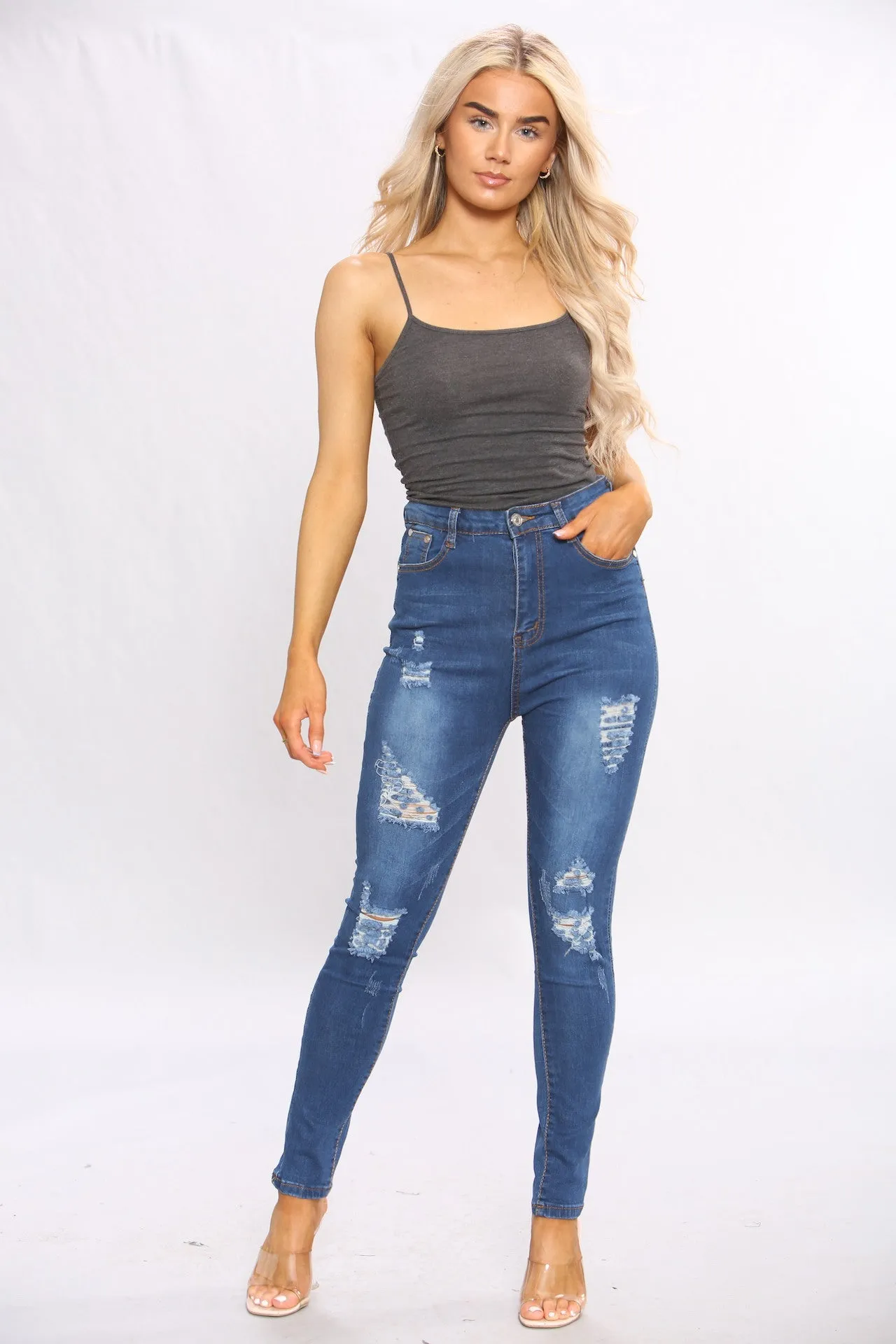 Blue Ripped Skinny Jeans sold by Denimwise