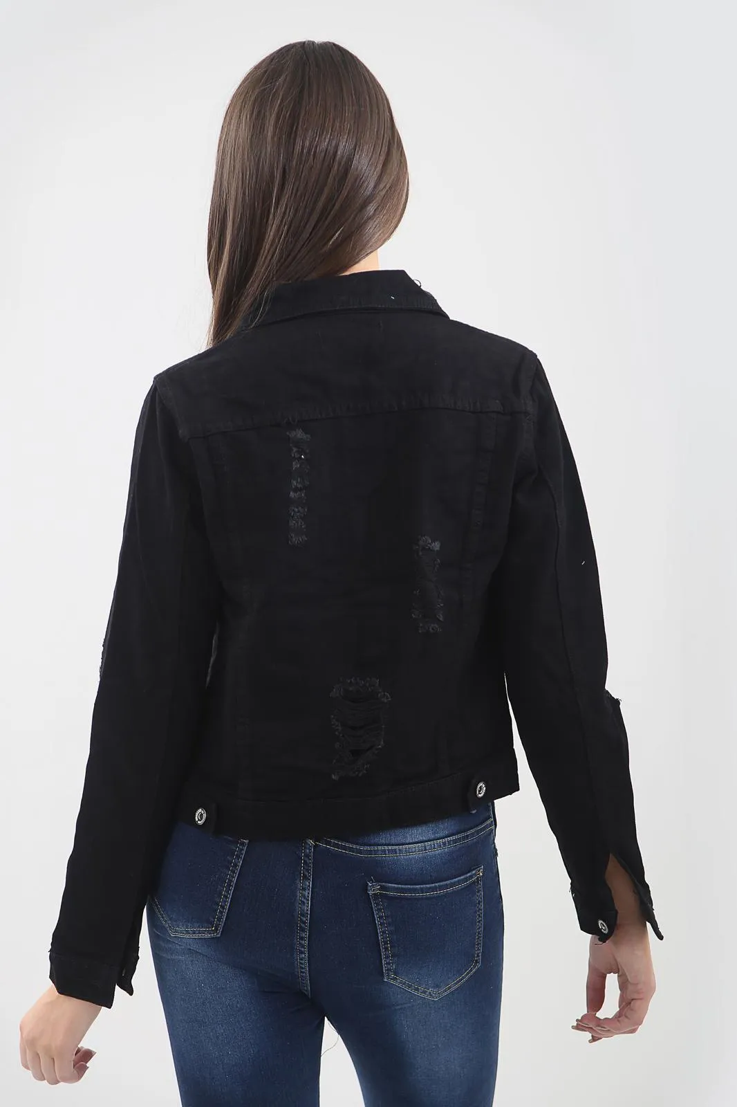 Black Distressed Denim Jacket sold by Denimwise product image thumbnail 3