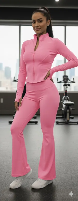 Pink Zip Front Gym Jacket And Flare Trouser Set (PACK OF SIX) sold by Denimwise