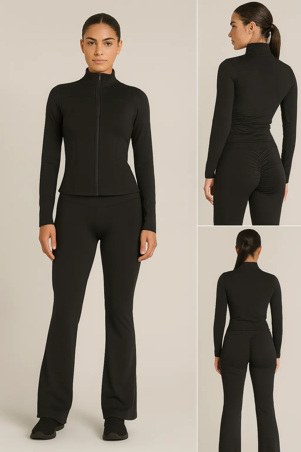 BLACK Zip Front Gym Jacket And Flare Trouser Set (PACK OF SIX) sold by Denimwise