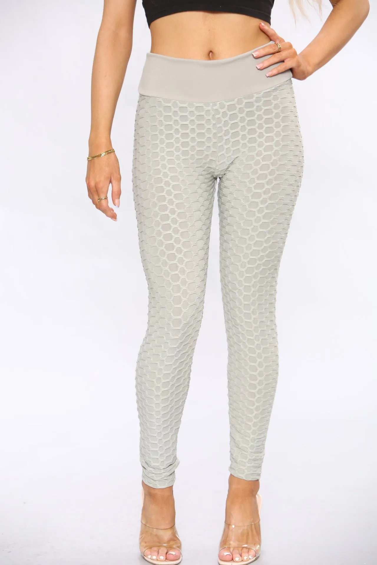 Grey Knotted Waffle Sports Leggings sold by Denimwise product image thumbnail 2