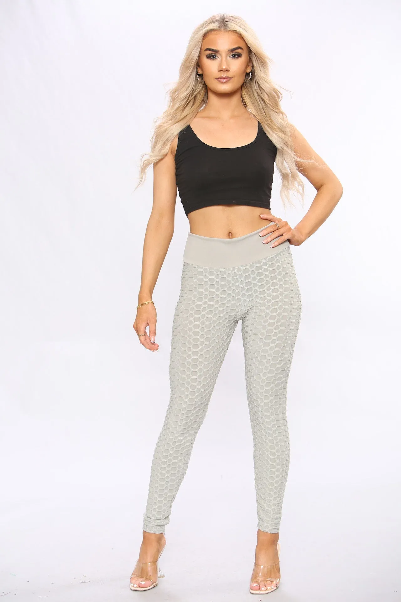 Grey Knotted Waffle Sports Leggings sold by Denimwise product image thumbnail 3