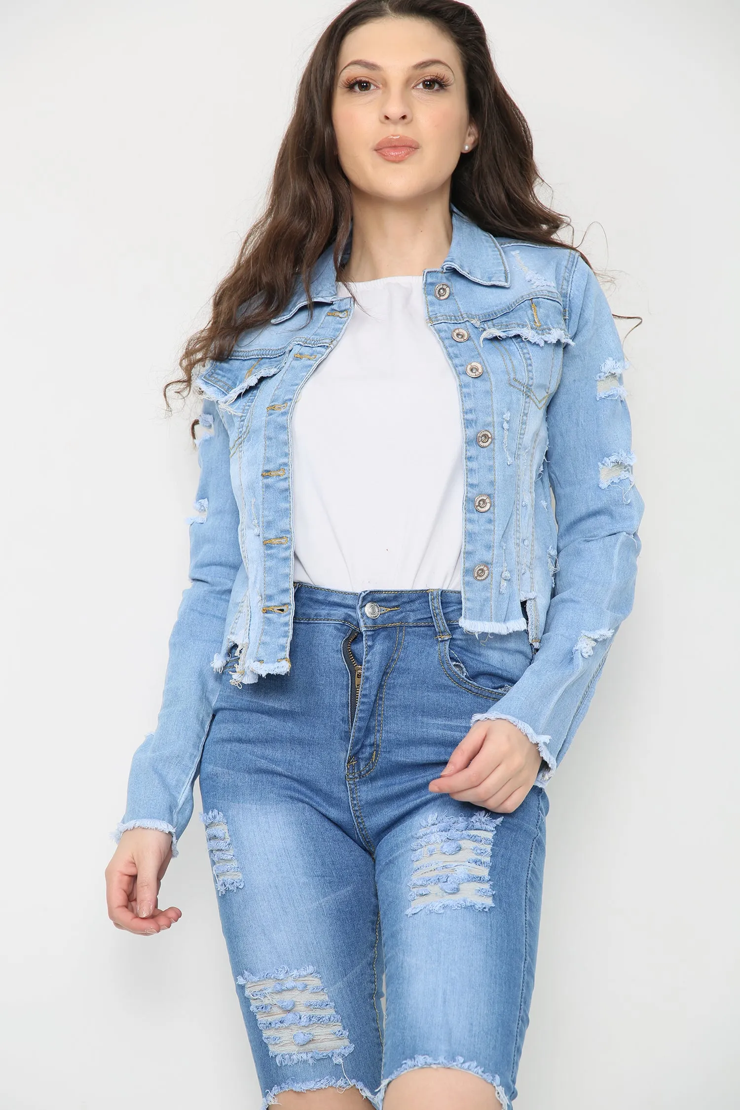 Women’s Distressed Denim Jacket – Cropped Jean Jacket sold by Denimwise product image thumbnail 2