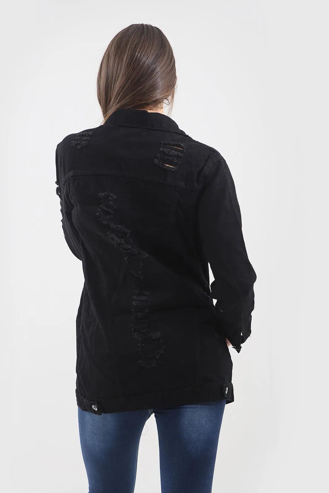 Distressed Long Denim Jacket For Women sold by Denimwise product image thumbnail 4