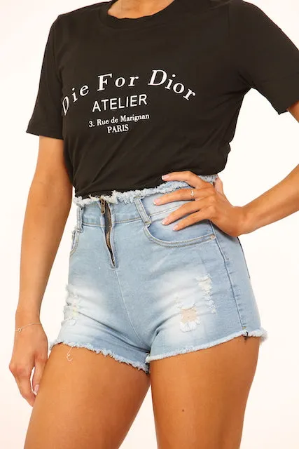 New Zip UP Distressed High Waisted Denim Shorts sold by Denimwise product image thumbnail 2