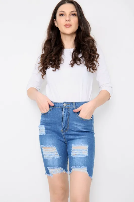 High Waisted Long Denim Shorts For Women made by Denimwise