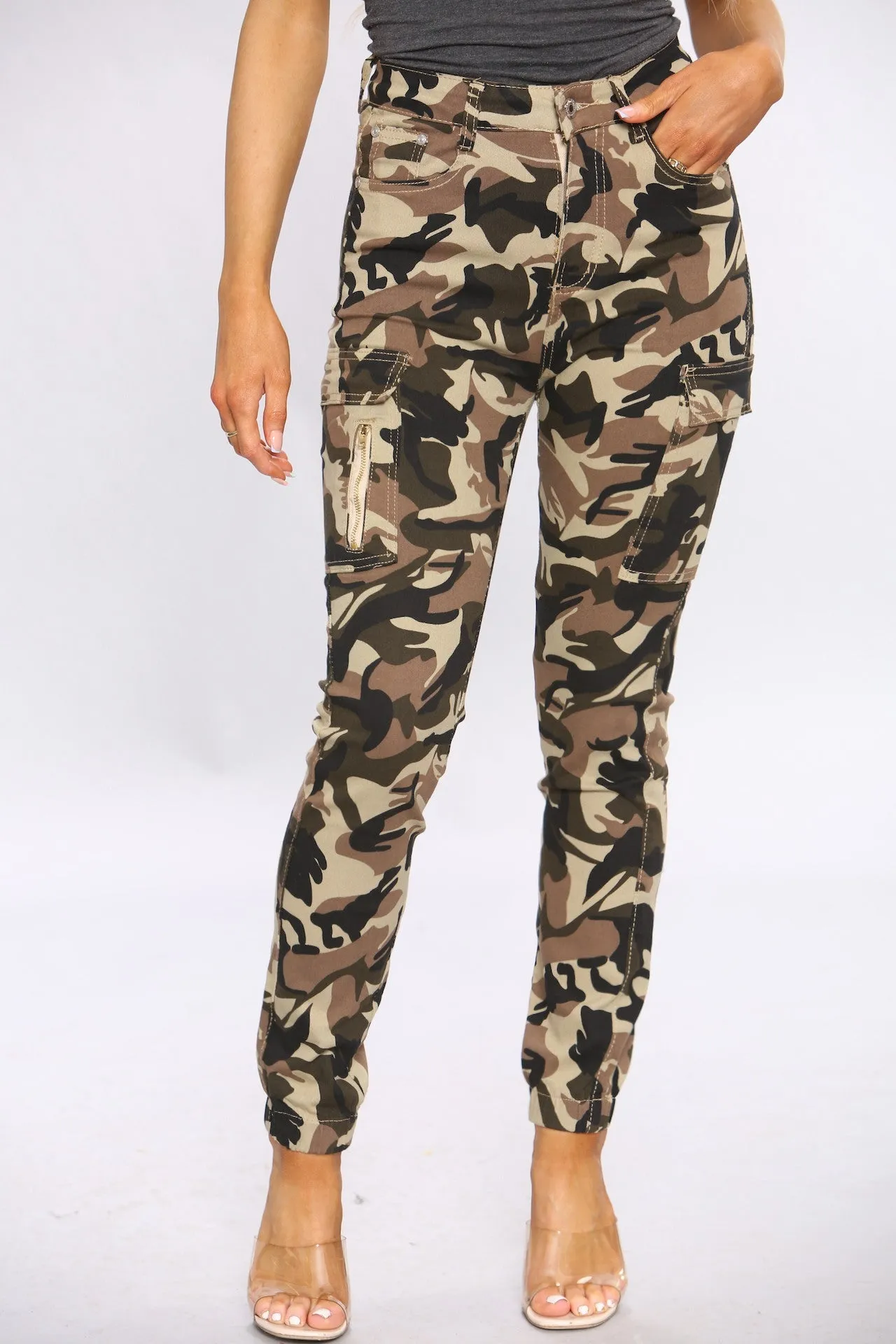 Khaki Camo Print Cargo Pants sold by Denimwise product image thumbnail 2
