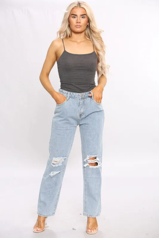 Acid Wash Wide Leg Mom Jeans For Women made by Denimwise