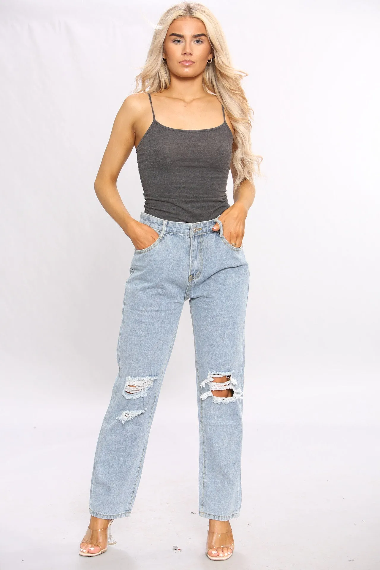 Acid Wash Wide Leg Mom Jeans For Women sold by Denimwise