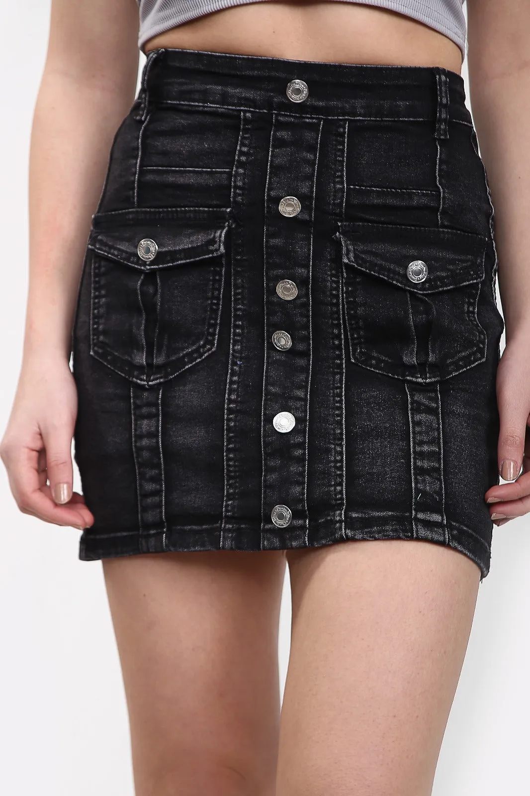 LADIES HIGH WAISTED BLACK BUTTON SKIRT For WOMEN sold by Denimwise product image thumbnail 4