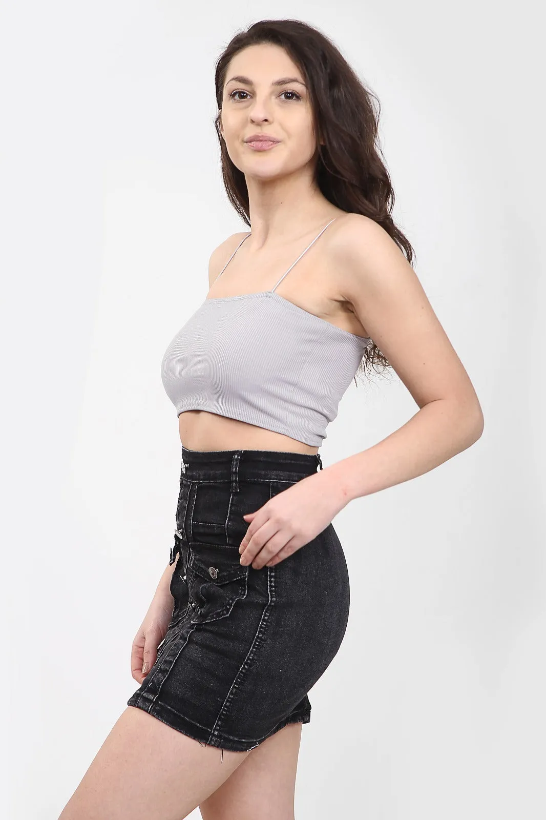 LADIES HIGH WAISTED BLACK BUTTON SKIRT For WOMEN sold by Denimwise product image thumbnail 2