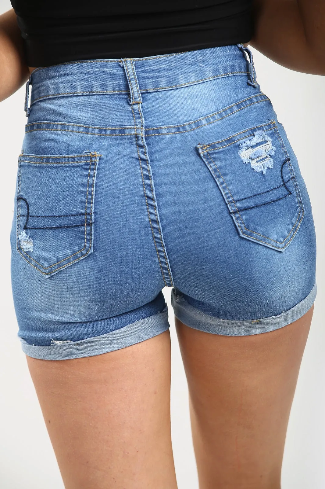 High waisted Denim Ladies Blue Shorts sold by Denimwise product image thumbnail 4