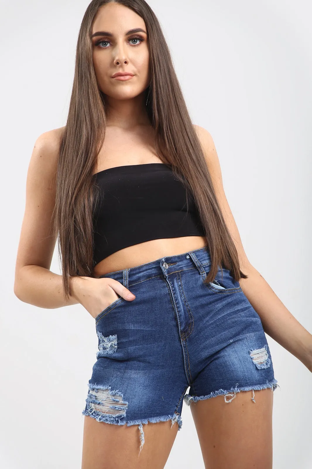 High Waisted Ladies Dark Blue Shorts sold by Denimwise